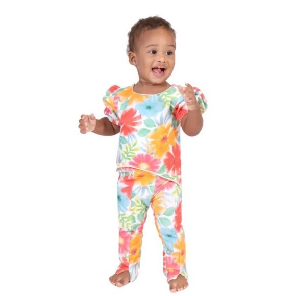 PEEK Baby Girl 2 PC Outfit Cropped Top and Pants Colorful Floral Print 12-18M - Picture 8 of 8